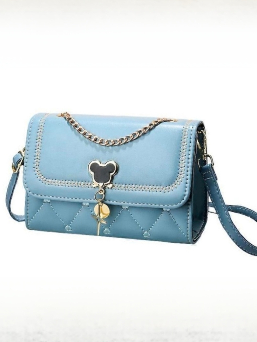 Versatile Quilted Purse w/Mickey Clasp & Charms, Blue